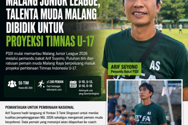 PSSI memantau Malang Junior League 2026 melalui Arif Suyono di Yonkav 3 Tank Singosari.