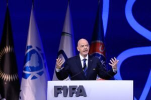 Presiden FIFA Gianni Infantino berbicara dalam pertemuan resmi menjelang pemilihan Presiden FIFA 2027.