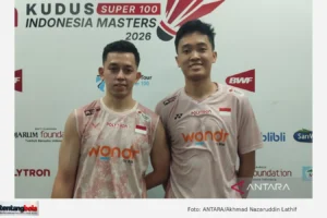 Muhammad Rian Ardianto dan Daniel Edgar Marvino seusai lolos semifinal Indonesia Masters Kudus 2026.