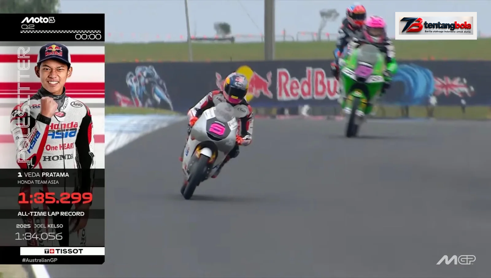Grafis polesitter Veda Pratama 1:35.299 pada siaran Q2 Moto3 Australia